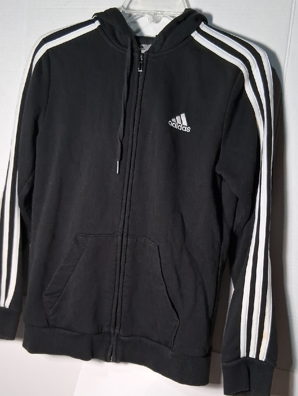 adidas Black Hoodie with White Sleeve Stripes